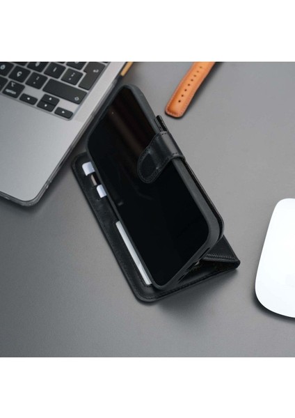 Casper iPhone 14 Pro Max Kılıf - El Yapımı Hakiki Deri - Manyetik Ayrılabilen Cüzdanlı Kılıf - Siyah