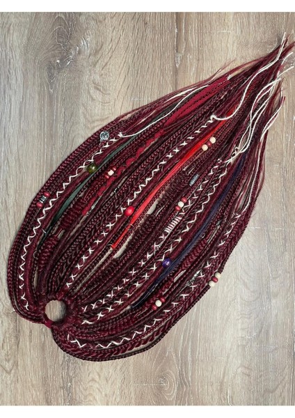 35 Uçlu Rasta Mix Afrika Örgülü Toka - Kızıl & Koyu Kızıl