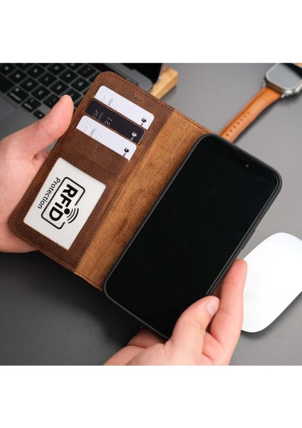 Casper Apple iPhone 15 Pro Max Kılıf Magsafe Mıknatıslı Ayrılabilir Cüzdan-Antik Kahve