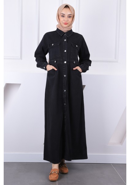 Siyah Cepli Kot Elbise
