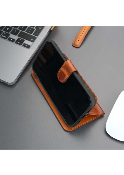 Casper Apple iPhone 15 Pro Max Deri Kılıf Magsafe Mıknatıslı Ayrılabilir Cüzdan-Rustik Taba