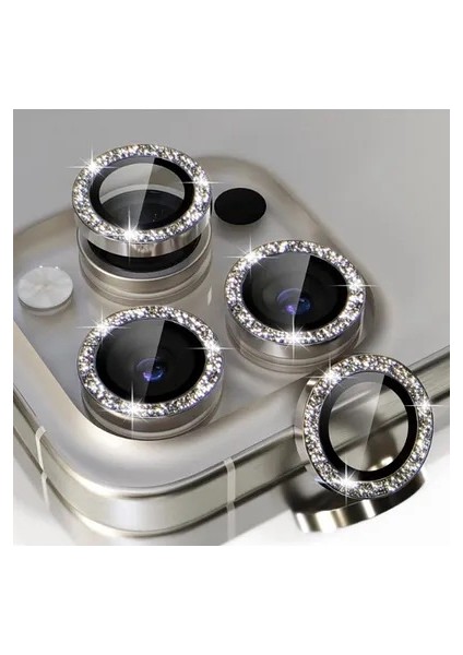 Iphone 15 Pro / 15 Pro Max Uyumlu Parlak Taşlı Kamera Lens Koruyucu