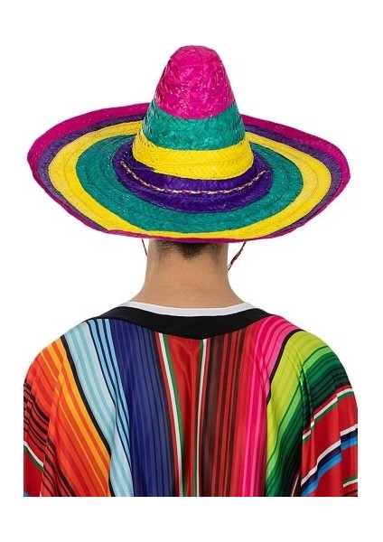 Sombrero Meksika Şapkası Renkli Örme Hasır Yetişkin Boy