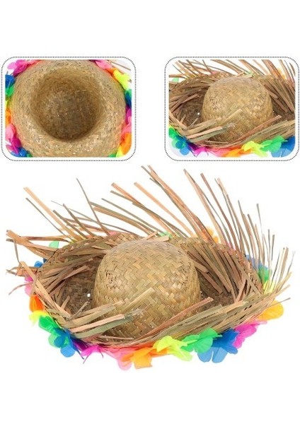 Natural Renkli Püsküllü Örme Hasır Hawaii Şapka