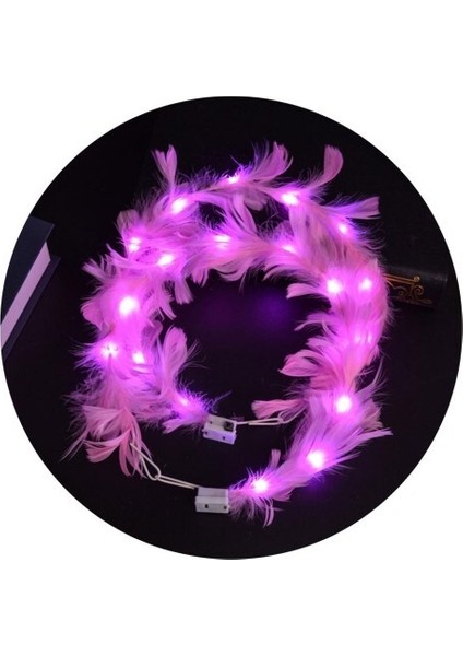 LED Işıklı Rgb 3 Fonksiyonlu Otrişli Parti Tacı Pembe Renk