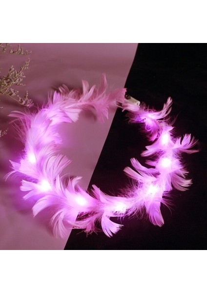 LED Işıklı Rgb 3 Fonksiyonlu Otrişli Parti Tacı Pembe Renk