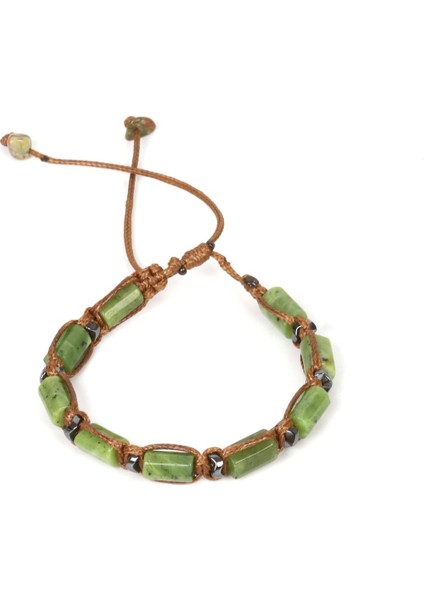 Erkek Hematit ve Yeşim Doğal Taşlı Makrome Bileklik