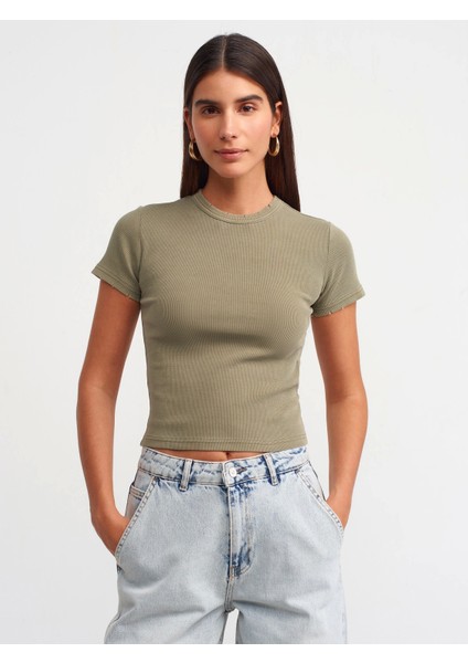 Yıkama Efektli T-Shirt-Haki
