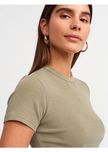 Yıkama Efektli T-Shirt-Haki fiyatları