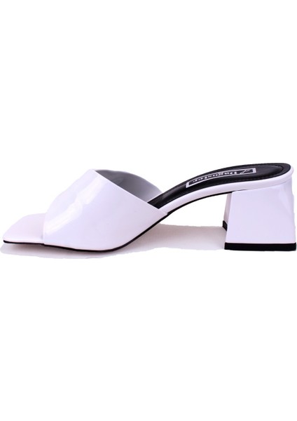 DZA07-9321060 Beyaz Rugan Klasik Topuklu Kadın Terlik modelleri