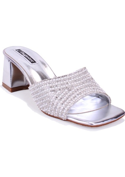 DZA07-1296103 Gümüş Topuklu Abiye Kadın Terlik