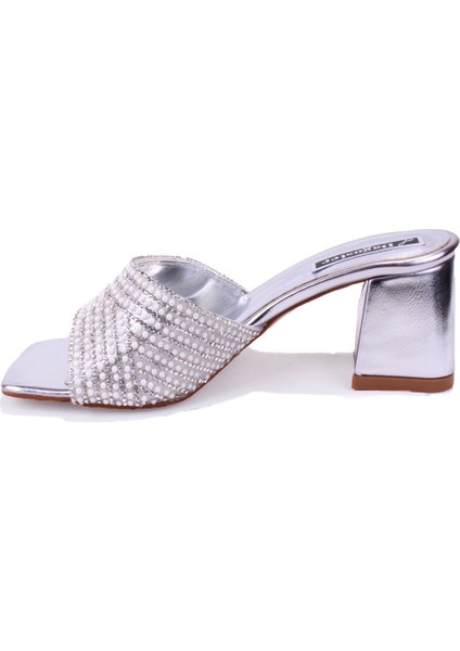 DZA07-1296103 Gümüş Topuklu Abiye Kadın Terlik modelleri