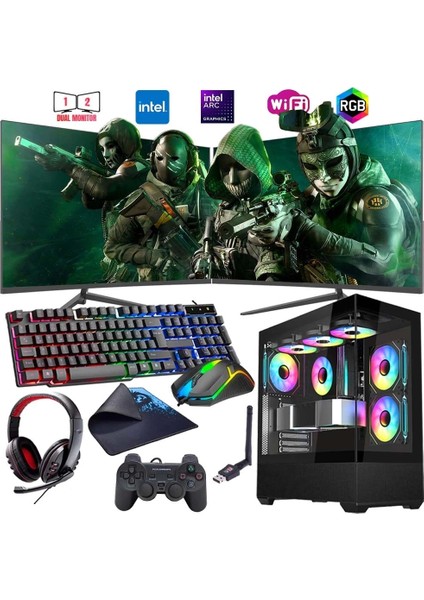 I5 14400F 16GB Ddr4 1tb M2 12GB Arc B580 Çift 24" Monitörlü Oyun Bilgisayarı (Gaming Set)
