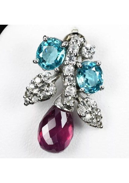 3.91 gr Natural Zirkon ve 5.12 ct Yakut 925 Ayar Gümüş Kolye Ucu