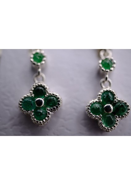 0.55 ct Natural Zümrüt Taşlı Sallantılı Gümüş Küpe