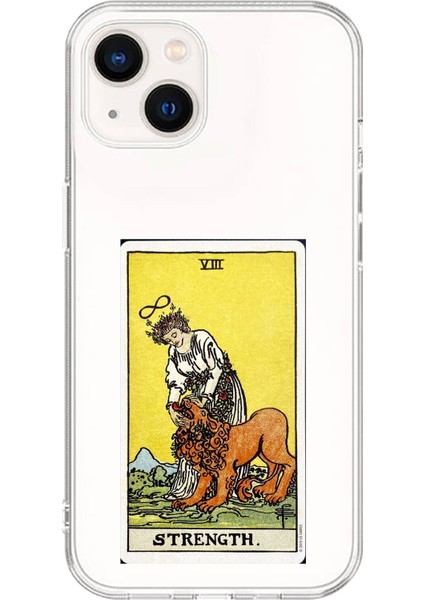 iPhone 14 Uyumlu Şeffaf Kılıf Tarot Strenght Tasarımlı