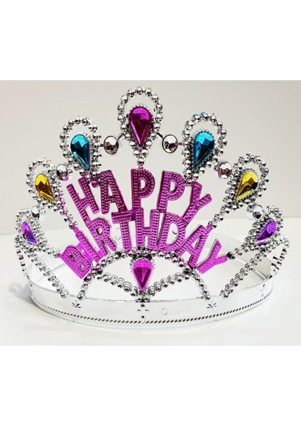 Gümüş Renk Happy Birthday Yazılı Doğum Günü Tacı