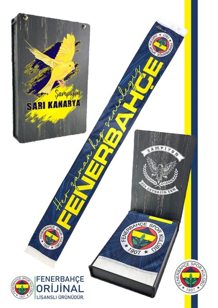 Orijinal Lisanslı Her Zaman Hep Seninleyiz Şal Atkı Kanarya Baskılı Ahşap Kutulu