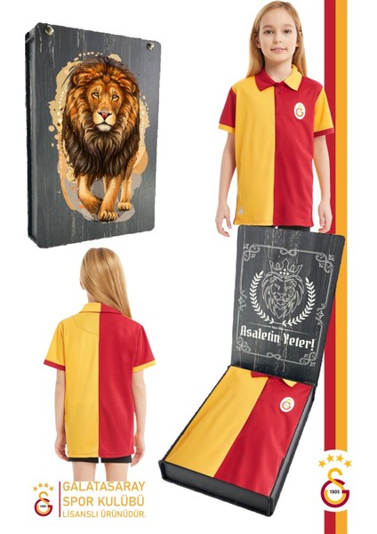 Orijinal Lisanslı Match Day Polo Çocuk T-Shirt Gs Aslan Baskılı Hediyelik Ahşap Kutulu