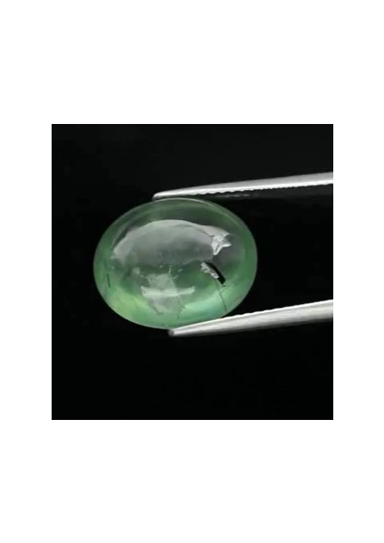8.22 ct 14.2X11.7 mm Oval Cab Natural Green Prehnite With Black Needles, Africa
