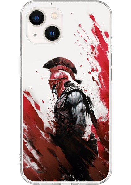 iPhone 13 Mini Uyumlu Şeffaf Kılıf Spartan 1 Tasarımlı