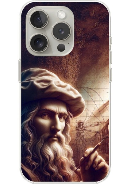 iPhone 12 Pro Max Uyumlu Şeffaf Kılıf Leonardo Da Vinci Tasarımlı