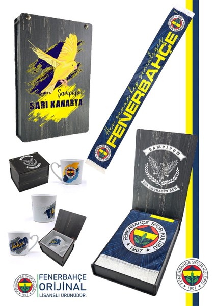 Orijinal Lisanslı Her Zaman Hep Seninleyiz Şal Atkı Seramik Kupa Set Kanarya Baskılı Ahşap Kutulu