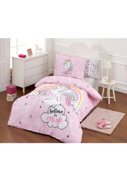 Unicorn Tek Kişilik Ranforce Nevresim Takımı - Pembe