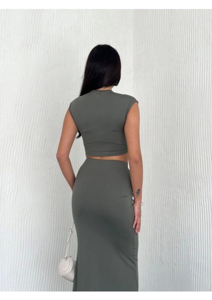 Osy Modal Yumuşak Dokulu Kumaş Büzgülü Crop Etek Takım