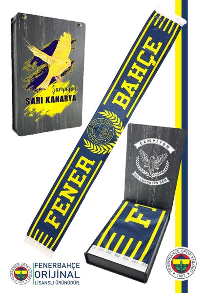 Orijinal Lisanslı Since 1907 Fenerbahçe Şal Atkı Kanarya Baskılı Ahşap Kutulu
