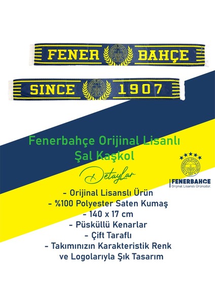 Orijinal Lisanslı Since 1907 Fenerbahçe Şal Atkı Kanarya Baskılı Ahşap Kutulu