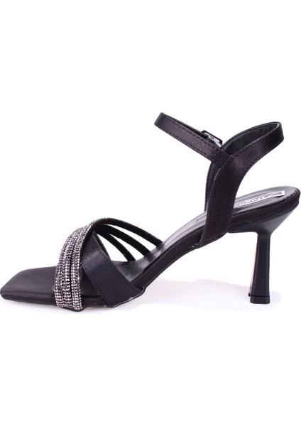 DZA07-1284058 Siyah Saten Kısa Topuklu Abiye Kadın Ayakkabı modelleri