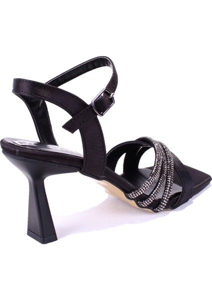 DZA07-1284058 Siyah Saten Kısa Topuklu Abiye Kadın Ayakkabı fırsatları