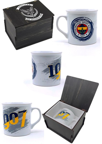 Orijinal Lisanslı Canım Feda Olsun Fenerbahçe Şal Atkı Seramik Kupa Set Kanarya Baskılı Ahşap Kutulu