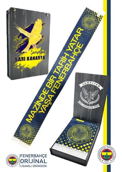 Orijinal Lisanslı Mazinde Bir Tarih Yatar Fenerbahçe Şal Atkı Kanarya Baskılı Ahşap Kutulu