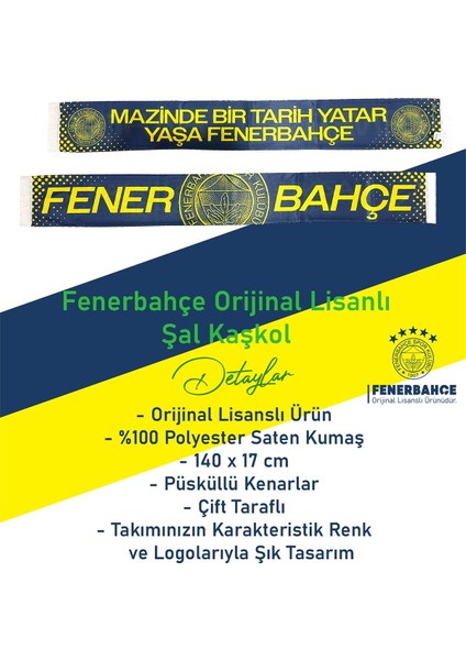 Orijinal Lisanslı Mazinde Bir Tarih Yatar Fenerbahçe Şal Atkı ve Hybrt Tükenmez Kalem Set Kanarya Baskılı Ahşap Kutulu