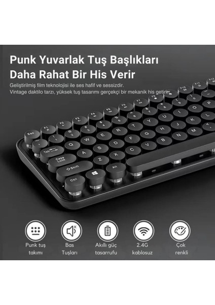 2.4ghz Kablosuz Retro Klavye ve Mouse Seti, Tak Çalıştır Tüm Cihazlara Uyumlu Klavye Mouse Seti