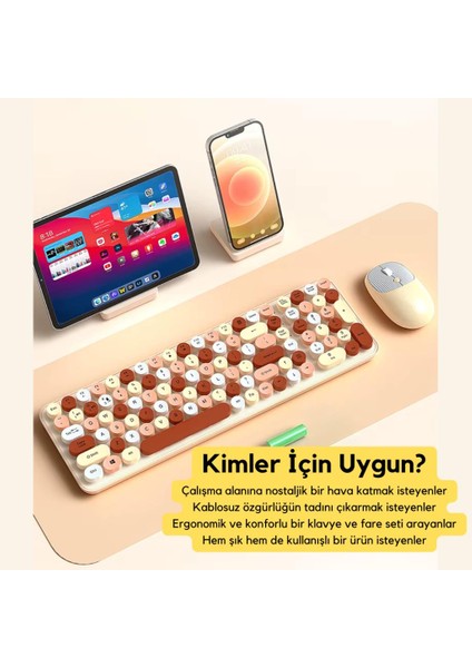 2.4ghz Kablosuz Retro Klavye ve Mouse Seti, Tak Çalıştır Tüm Cihazlara Uyumlu Klavye Mouse Seti