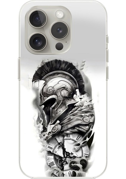 iPhone 16 Pro Max Uyumlu Şeffaf Kılıf Spartan 3 Tasarımlı