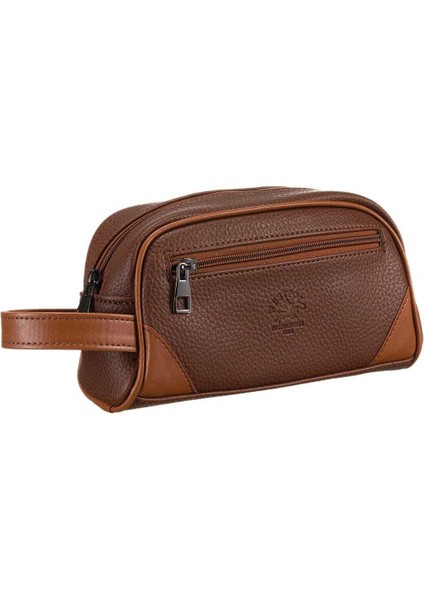 West Polo 5023 Vegan Deri Erkek Traşlık ve El Çantası Kişisel Bakım Çantası El Portföyü Taba