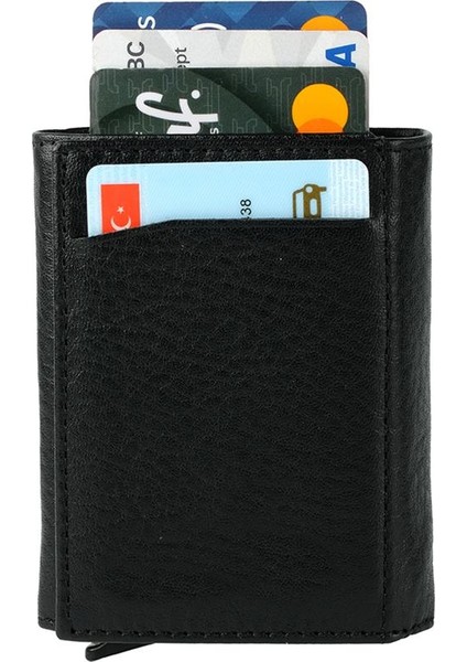 Siyah Bozuk Para Bölmeli Çıtçıtlı Deri Mekanizmalı Kartlık Cüzdan fiyatları