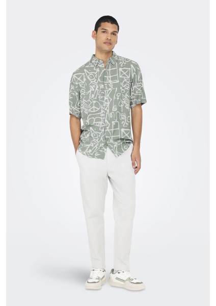 Onsbud Lıfe Ss Slım Aop Vısc/lın Shırt indirimleri