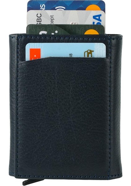 Lacivert Bozuk Para Bölmeli Çıtçıtlı Deri Mekanizmalı Kartlık Cüzdan fiyatları