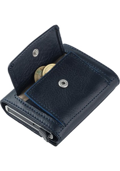 Lacivert Bozuk Para Bölmeli Çıtçıtlı Deri Mekanizmalı Kartlık Cüzdan modelleri