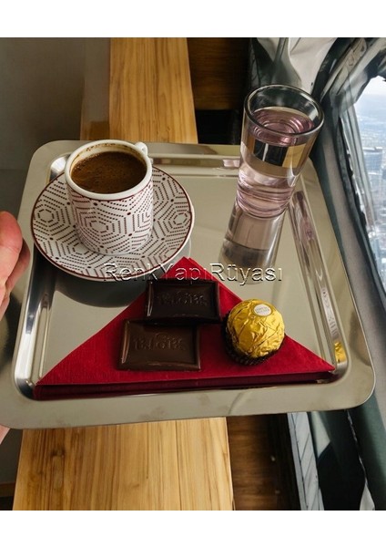 2'li Lüx Kare Paslanmaz Çelik Gümüş Renk 22X22 cm Kahve Servis Sunum Tepsisi&tabağı, El Kesmez modelleri