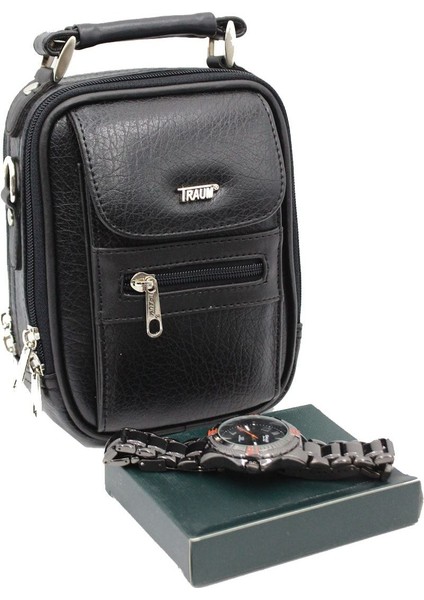 Traum 007 Çelik Kasalı El ve Omuz Askılı Erkek Çanta Siyah
