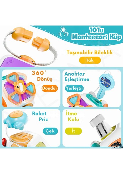 Oyuncak Bebek El Göz Koordinasyonu Geliştiren Montessori 10'lu Eğitici Aktivite Küp fırsatları