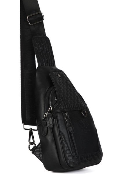 Şık Siyah Erkek Omuz Çantası, Çapraz ve Gögüs Askılı Tasarım, Suni Deri fırsatları