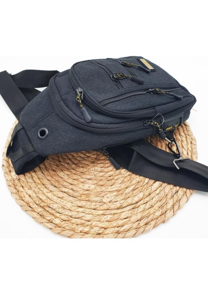 Orta Boy Kanvas Erkek Çanta, El ve Omuz Taşıma, Siyah, Modern ve Şık Tasarım