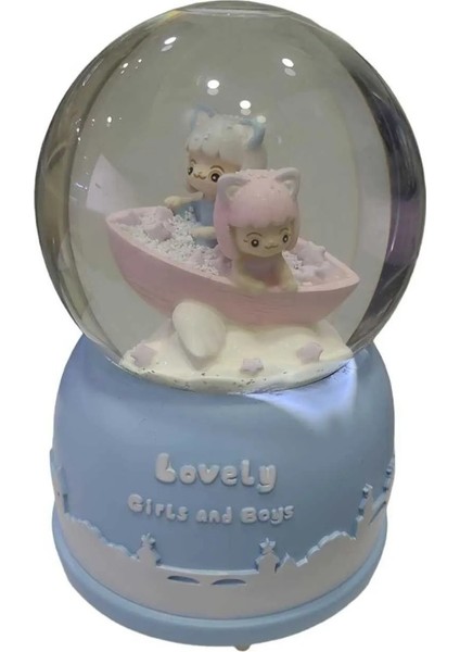 Lovely Girls And Boys Müzikli Hareketli Kar Küre Wireless 15X10CM Cam Sulu Poliserin 1 Adet